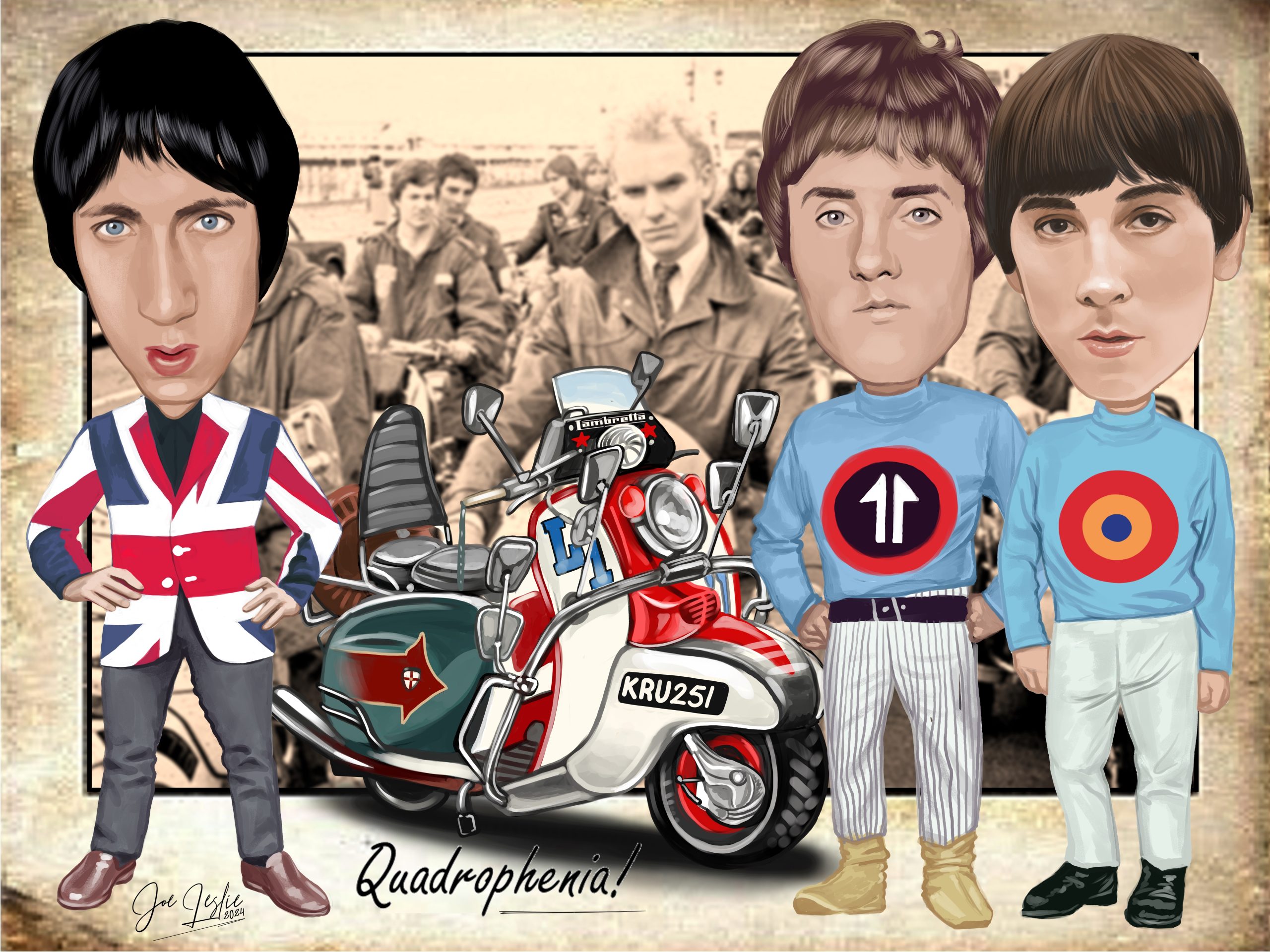 Collage of 1960s-inspired art prints with bold colours and retro typography